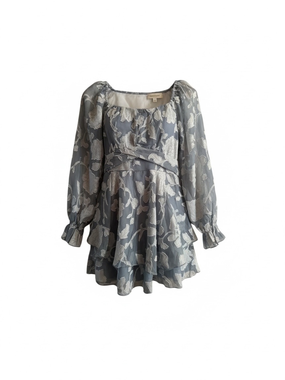 Evolutionary Apparel Light Blue Floral Ruffled Romper Size 10